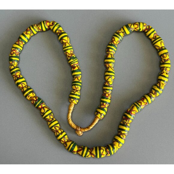 Antique Venetian African Trade Bead Necklace Yellow Green Red Millefiori Glass 2 - Picture 2 of 10
